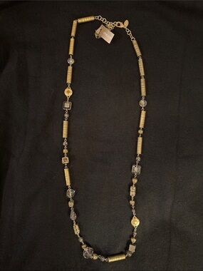 Chico's Gold-Tone Mixed Bead Long Necklace with Clear Accents